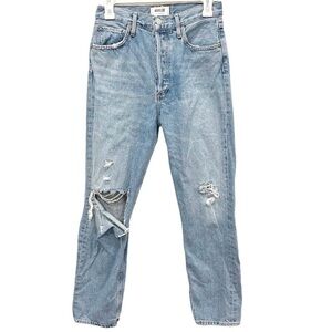Agolde Jeans Women's 25 Riley Straigt Leg Cropped Destroyed Button Fly